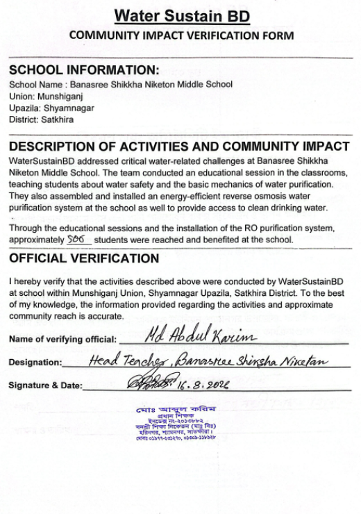 Banasree Shikha Niketon Middle School Form